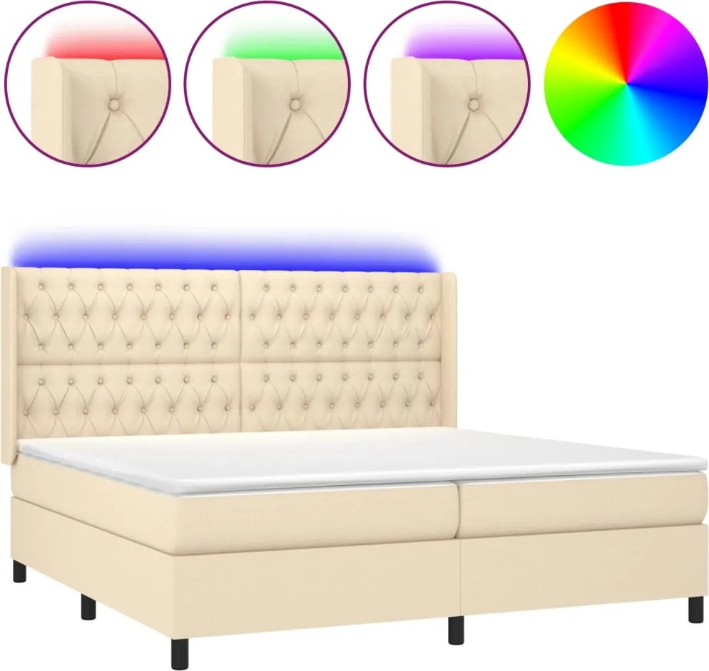 vidaXL krémszínű szövet rugós és LED-es ágy matraccal 200 x 200 cm