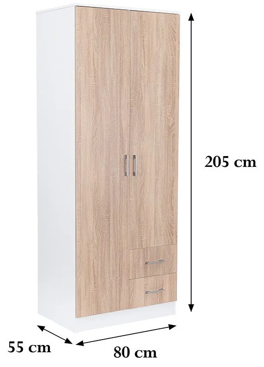 Miami gardróbszekrény 80x205 cm sonoma tölgy-fehér