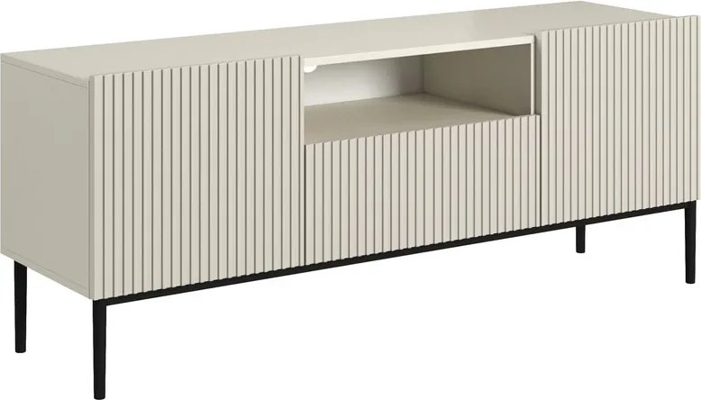 Nicole TV-szekrény 150 cm fiókkal és nyitott polccal – kasmír / fekete lábak