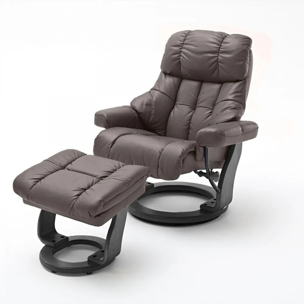 CALGARY Comfort XXL Barna bőr relax fotel lábtartóval fekete lábbal