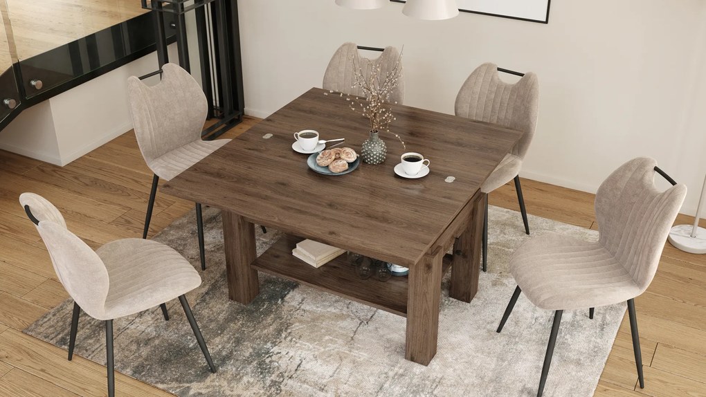 Mazzoni BRAWO Elegáns Dió - NYITHATÓ/MAGASÍTHATÓ DOHÁNYZÓASZTAL POLCCAL ÉTKEZŐASZTALKÉNT IS HASZNÁLHATÓ