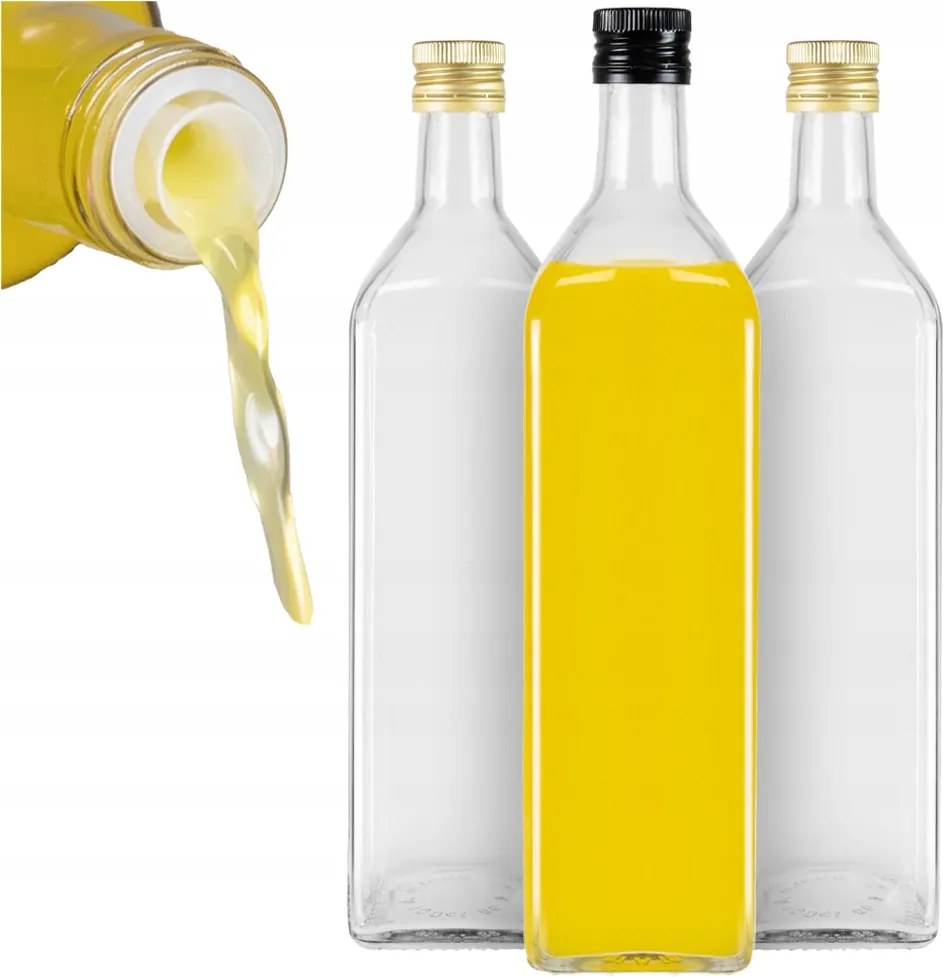 10x Palackok Marasca Színtelen 1000 ml Olívaolaj Adagolóval ecet gyümölcslé 1l