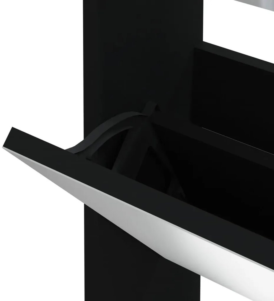 fekete cipősszekrény tükörrel, 3 rétegű, 63 x 17 x 102,5 cm