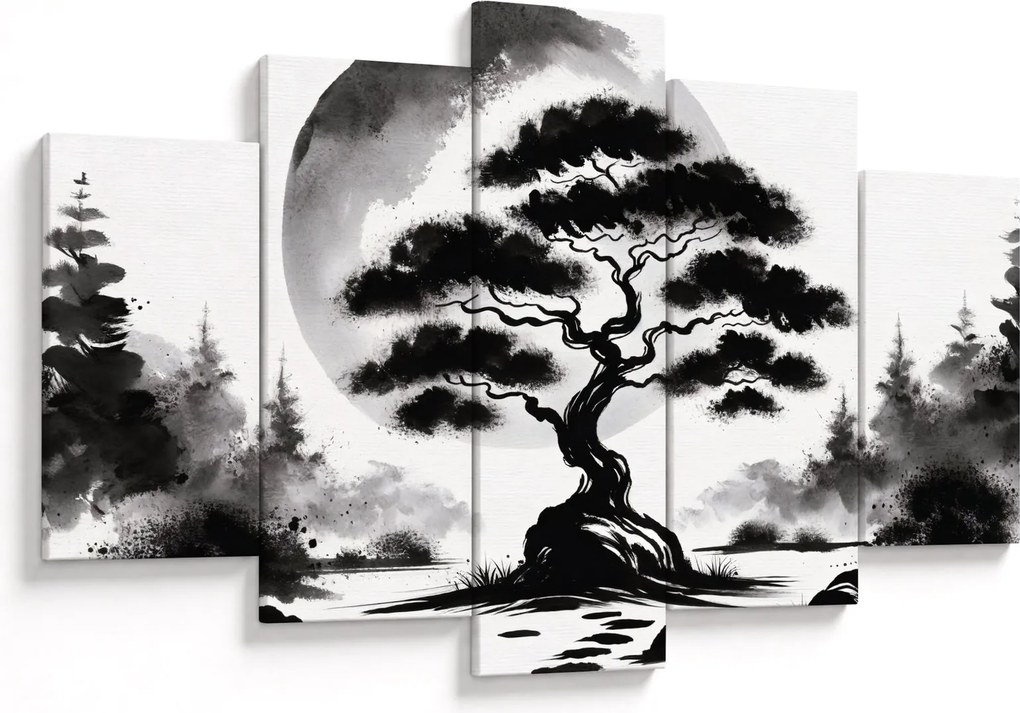 Kép – Fekete-fehér bonsai (150x105 cm)
