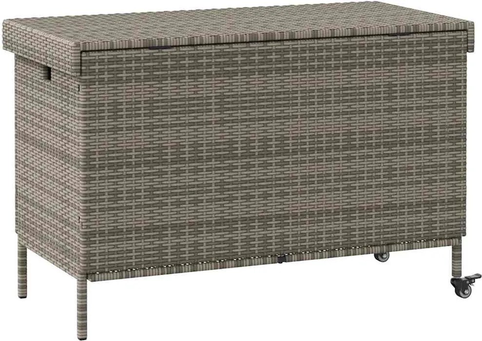 Szürke Polyrattan Kerti Tárolóláda Kerekekkel 110X55X73 Cm