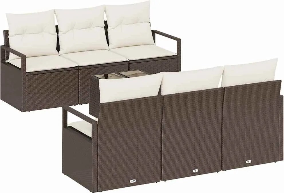 vidaXL Kanapé Szett 7 pcs Barna és Krém polirattan