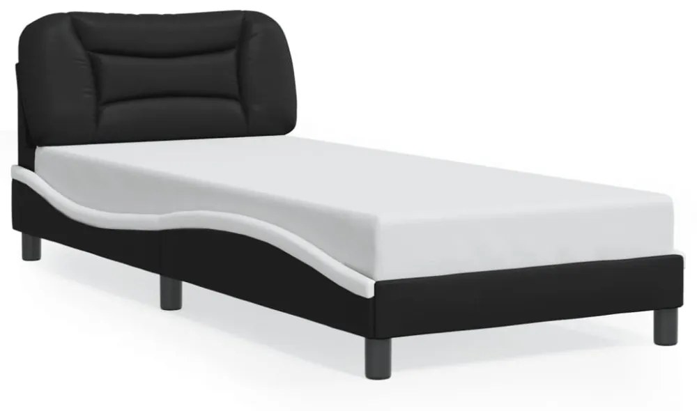 fekete és fehér műbőr ágykeret LED-világítással 80 x 200 cm