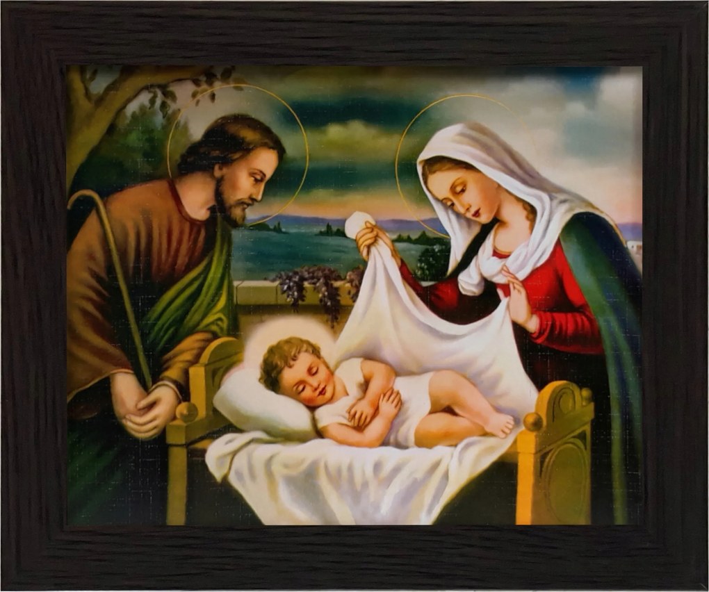 Vászonkép 25x30 Szent Család Jézus Krisztus József Mária Keret Wenge