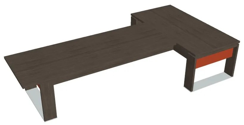Verno+ S asztal 200 x 370 cm, kiegészítő íróasztallal, antracit tölgy / narancs