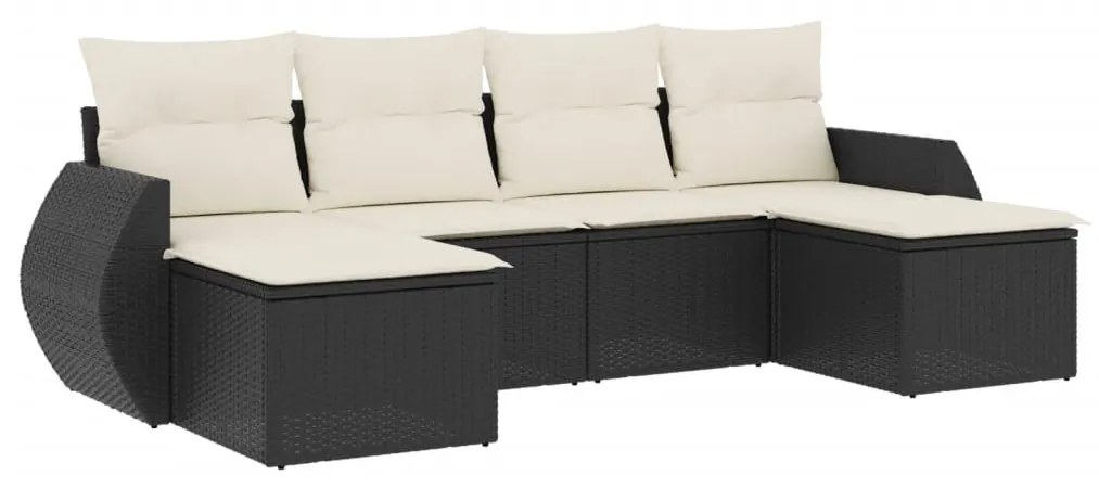 6 részes fekete polyrattan kerti ülőgarnitúra párnákkal