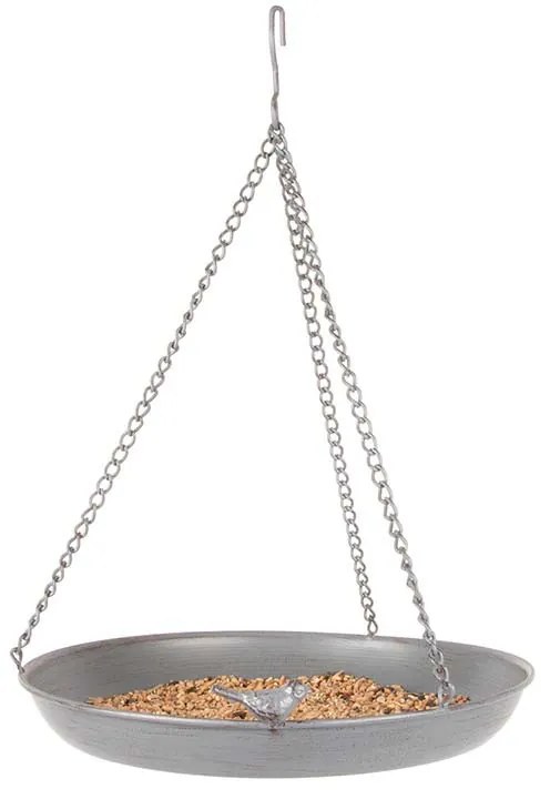 Fém felakasztható láncos madáritató, szürke 30,5 cm átmérőjű