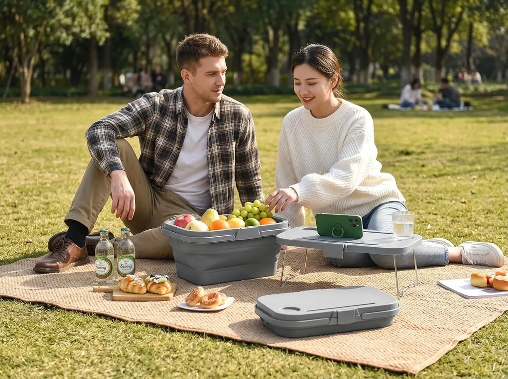 Összecsukható piknikkosár TRIGO 3 az 1-ben, szürke