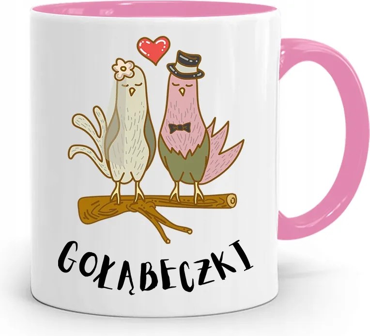 Rózsaszín Bögre Valentin Napra Galambok nyomott mintával