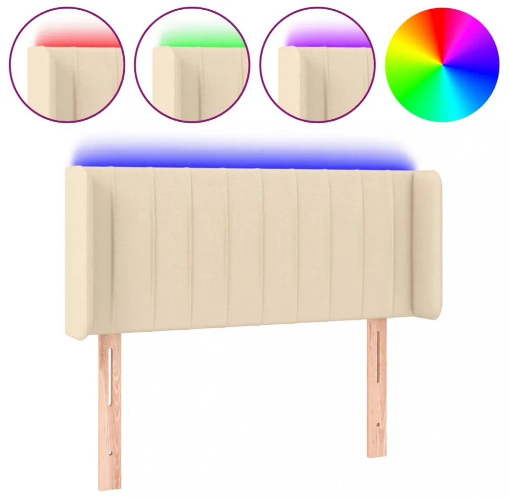 krémszínű szövet LED-es fejtámla 103 x 16 x 78/88 cm