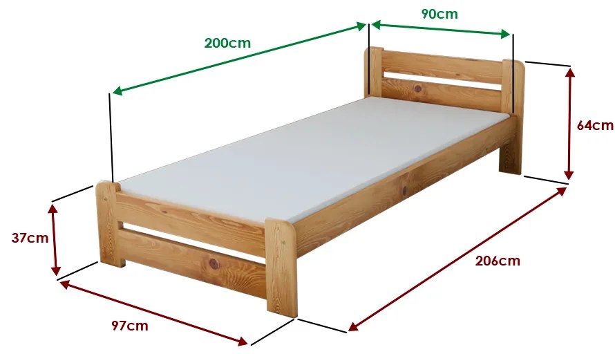 Laura ágy 90x200 cm, égerfa Ágyrács: Léces ágyrács, Matrac: Coco Maxi 20 cm matrac