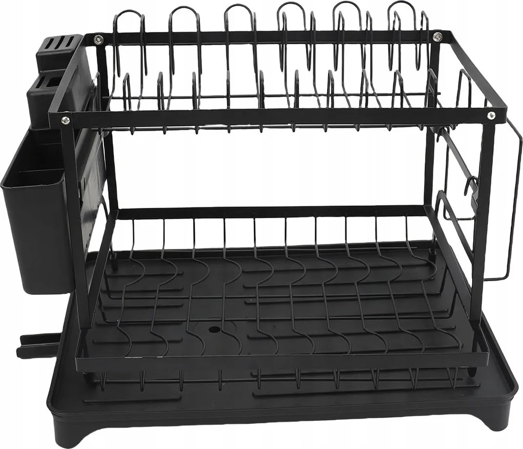 Edényszárító Álló Kétszintes Nagy Csepegtető Fekete 42X30X29 CM