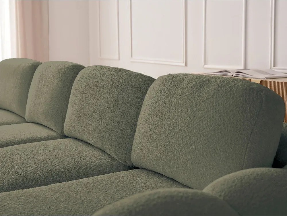 Zöld buklé kinyitható-tárolóhelyes sarokkanapé (jobb oldali-heverő résszel) Montaigne – Bobochic Paris
