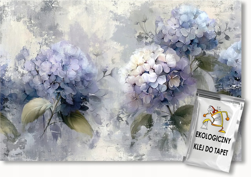 Fotótapéta Flizelina Fal Beton Lila Virágok Hortenzia 400x280 ragasztó