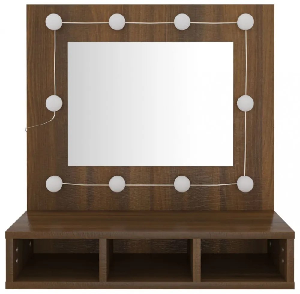 barna tölgy színű tükrös szekrény LED-ekkel 60 x 31,5 x 62 cm