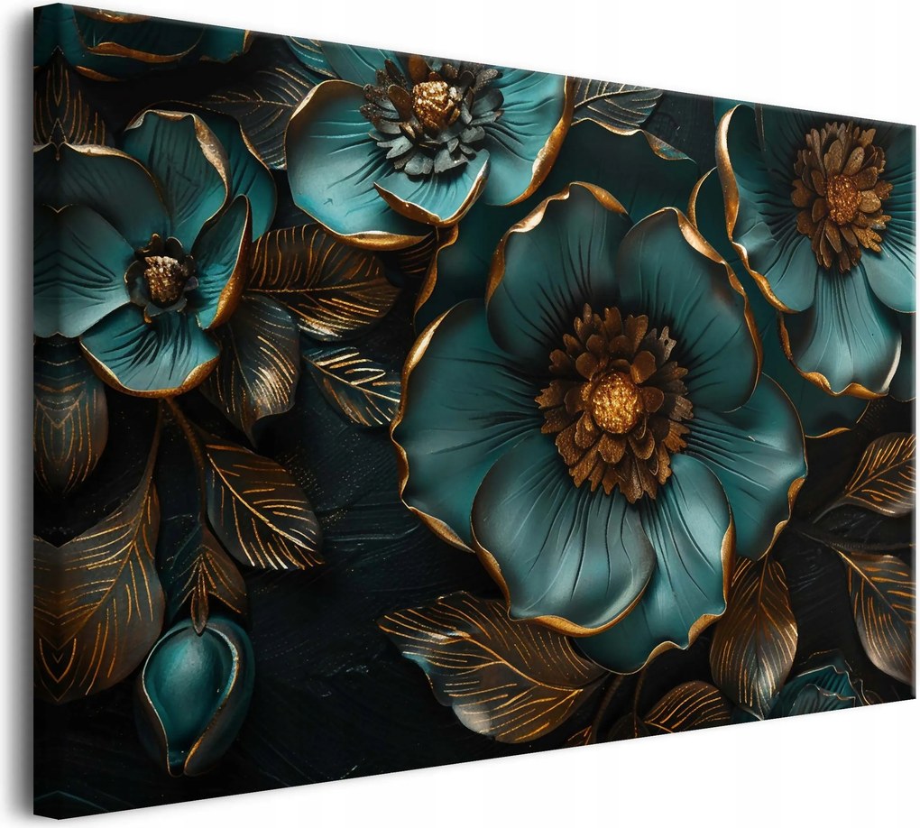 Modern vászonkép a nappaliba Türkiz csokor Virágok 3D 80x120
