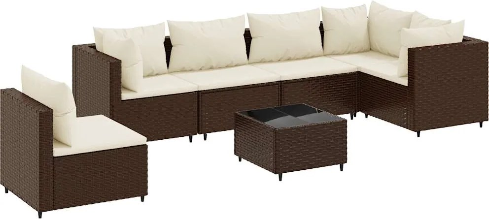 vidaXL 7 részes barna polyrattan kerti ülőgarnitúra párnákkal