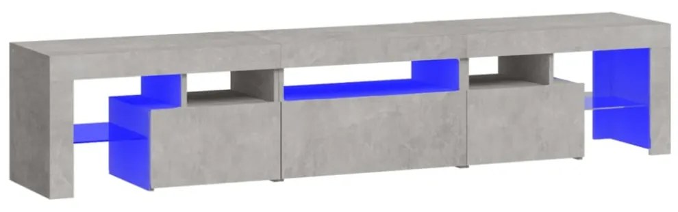 betonszürke TV-szekrény LED lámpákkal 200x36,5x40 cm
