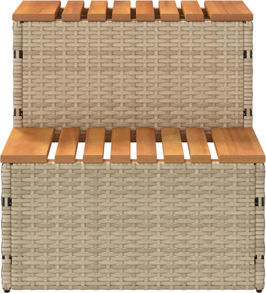 pezsgőfürdő lépcső bézs 50x50x50,5cm polyrattan és akácfa