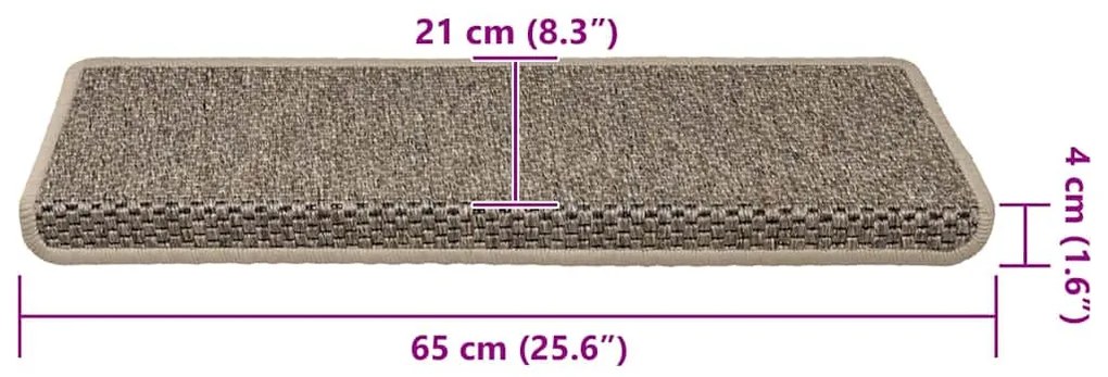 15 db szizál hatású sötét bézsszínű lépcsőszőnyeg 65x21x4 cm