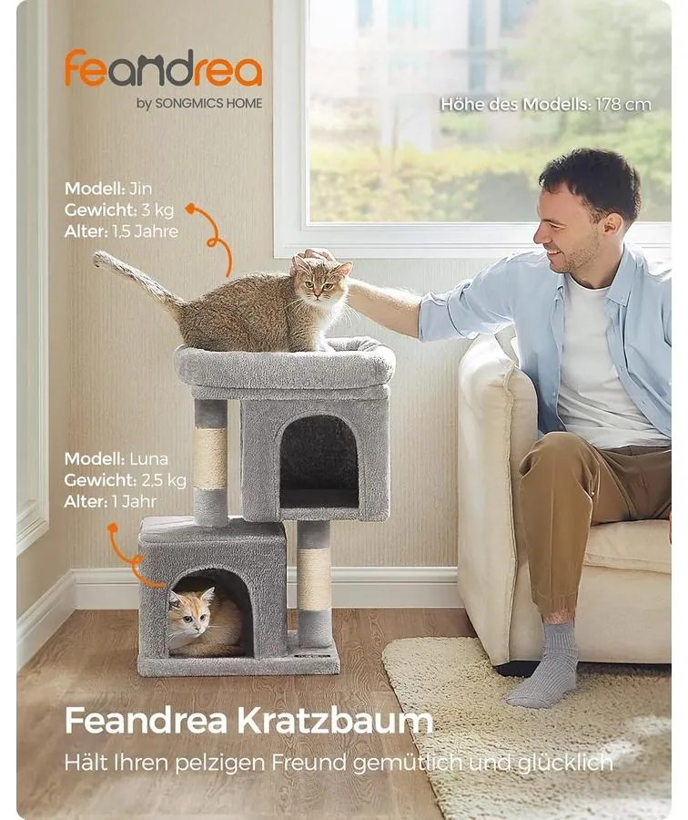 Feandrea kis macskafa, 67 cm magas kaparófa világosszürke színben
