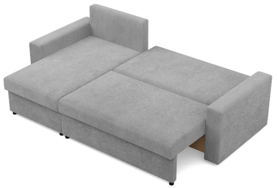 Zeus sarokkanapé, 2 ágyneműtartóval, egyenes kartámasz, kordbársony, univerzális oldal, bonell töltet, szürke