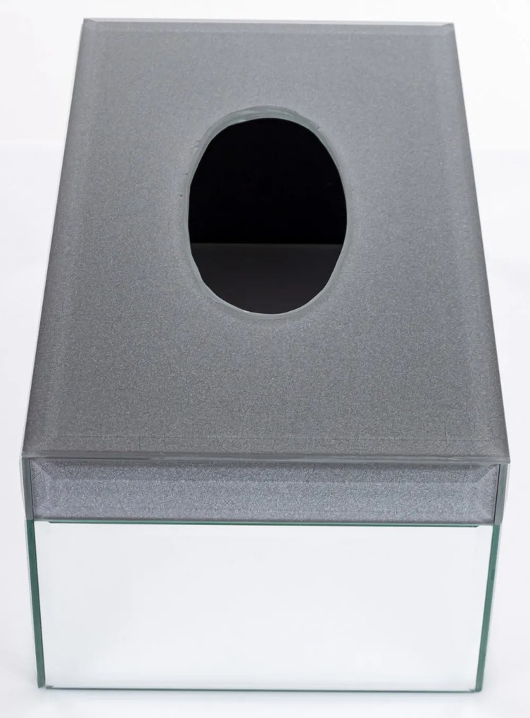 Vetrario design víztiszta-szürke szögletes körbe tükrös borítású zsebkendőtartó doboz 10,5x26x15cm