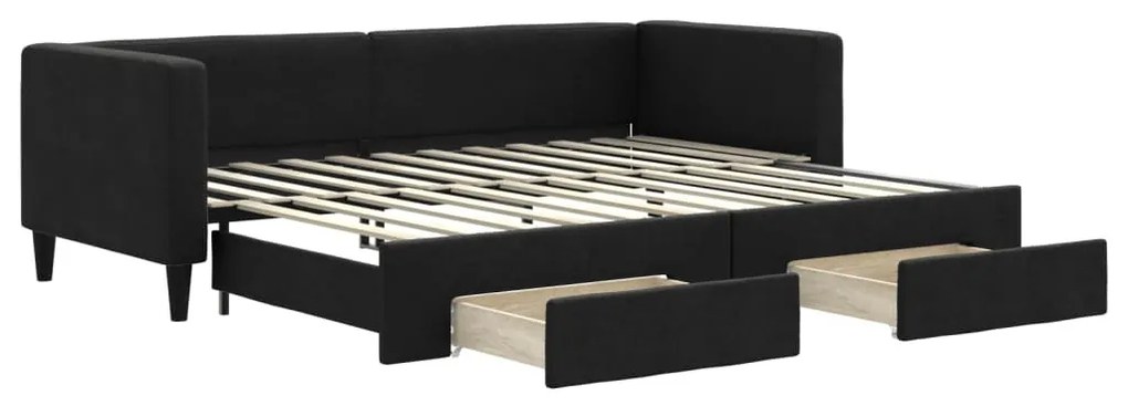 fekete kihúzható szövet heverő fiókokkal 80 x 200 cm
