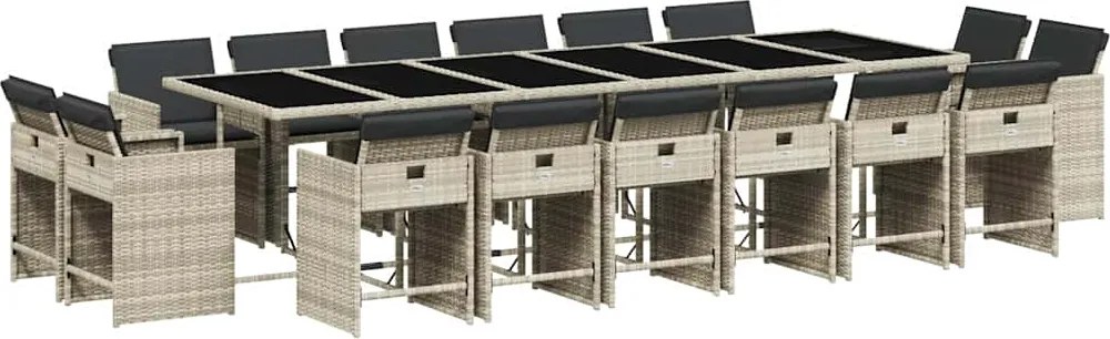 vidaXL 17 részes szürke polyrattan kerti étkezőgarnitúra párnákkal