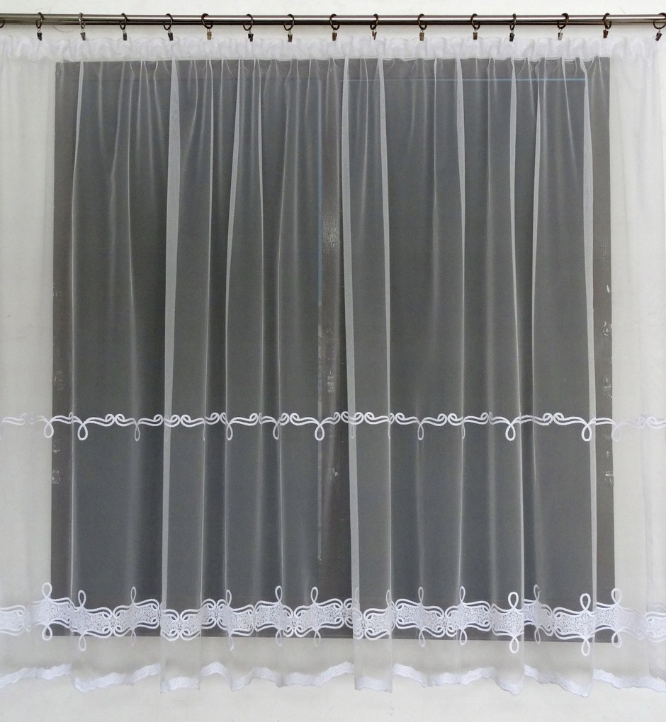 Mg Függöny Grundal hímzés Fehér 290x160 lengyel szalaggal