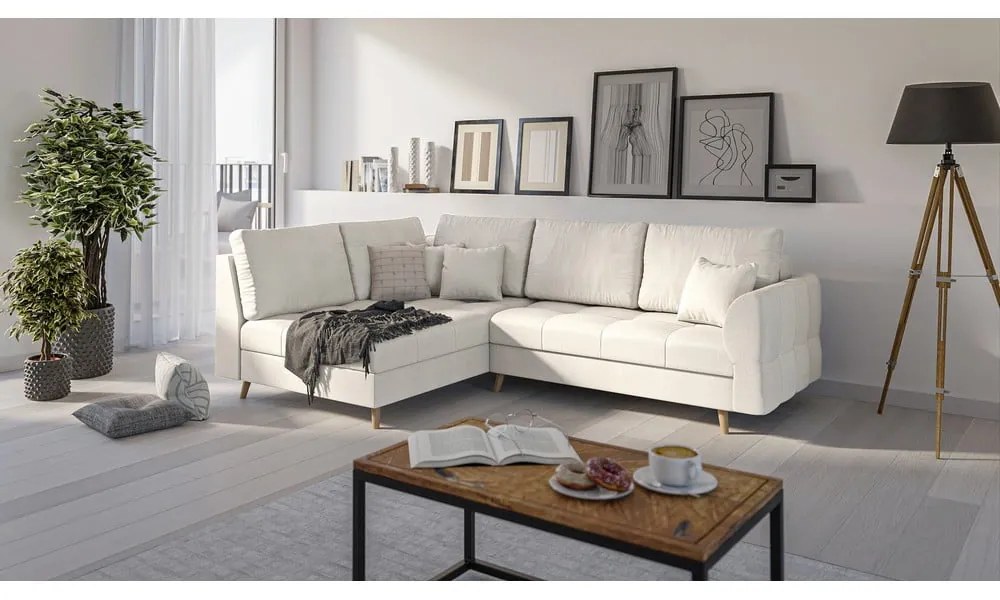 Krémszínű sarokkanapé (bal oldali) Ariella – Ropez