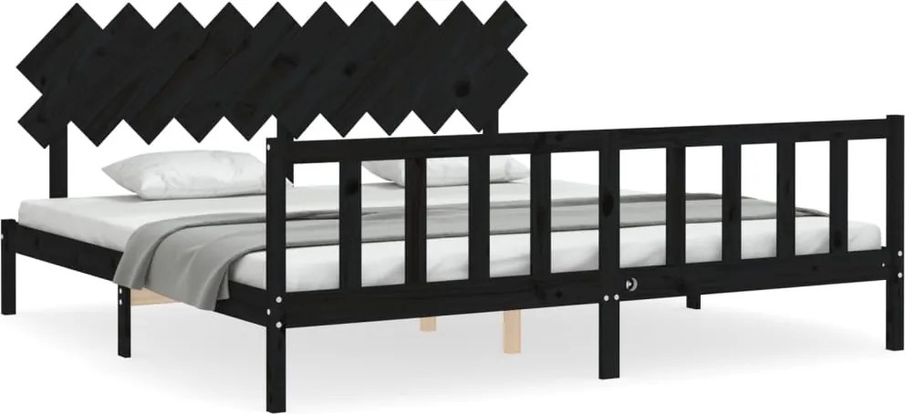 vidaXL fekete tömör fa ágykeret fejtámlával 200 x 200 cm