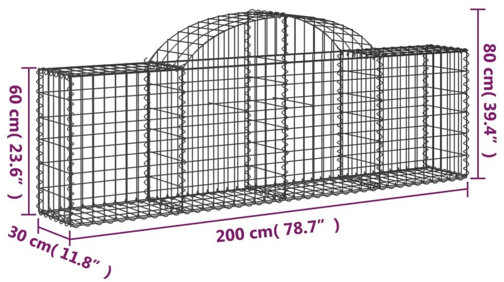 30 db íves horganyzott vas gabion kosár 200x30x60/80 cm