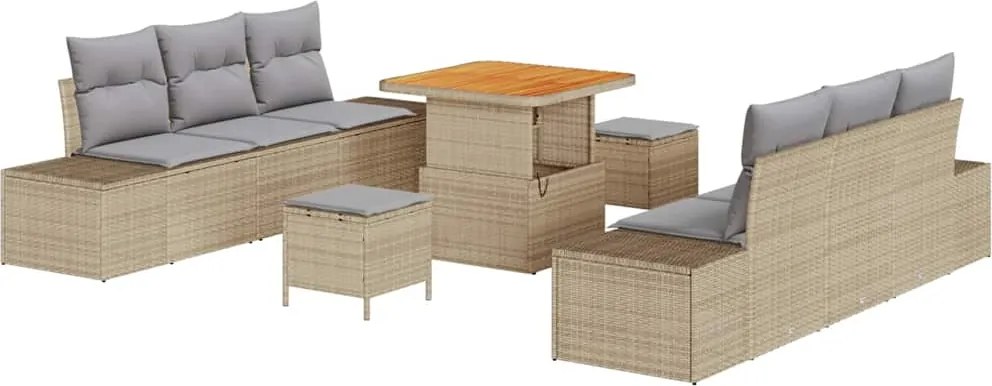 vidaXL Kerti Kanapé Szett párnával tárolóval 9 pcs Bézs Poli rattan