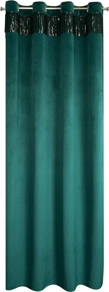 Készfüggöny 140X250 c. türkiz bársonyból, dekoratív flitteres csíkkal