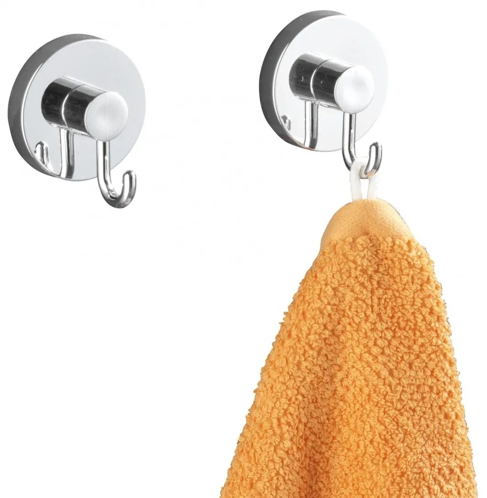 WENKO Vacuum-Loc® 2 db Fürdőszobai fogas, fúrás és csavarozás nélkül, 5 x 6 x 6.7 cm, ABS, ezüstszín