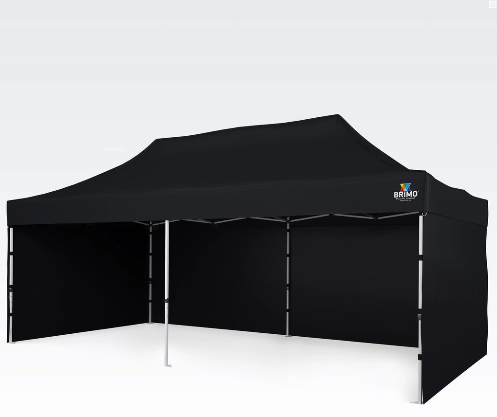 Párty sátor 3x6m Keresztvázas (3 fal) - Acél szerkezet és ponyva 330g/m² - plusz 3 oldalfal - Fekete