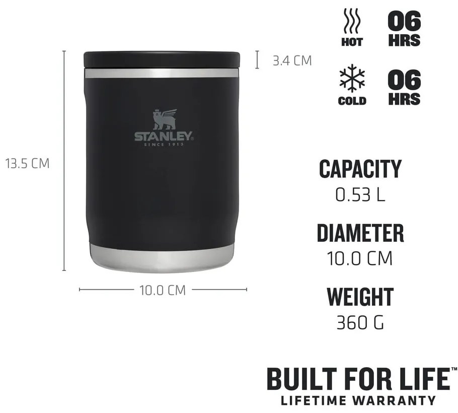Fekete rozsdamentes acél ételtartó termosz 530 ml Adventure To-Go Black – Stanley