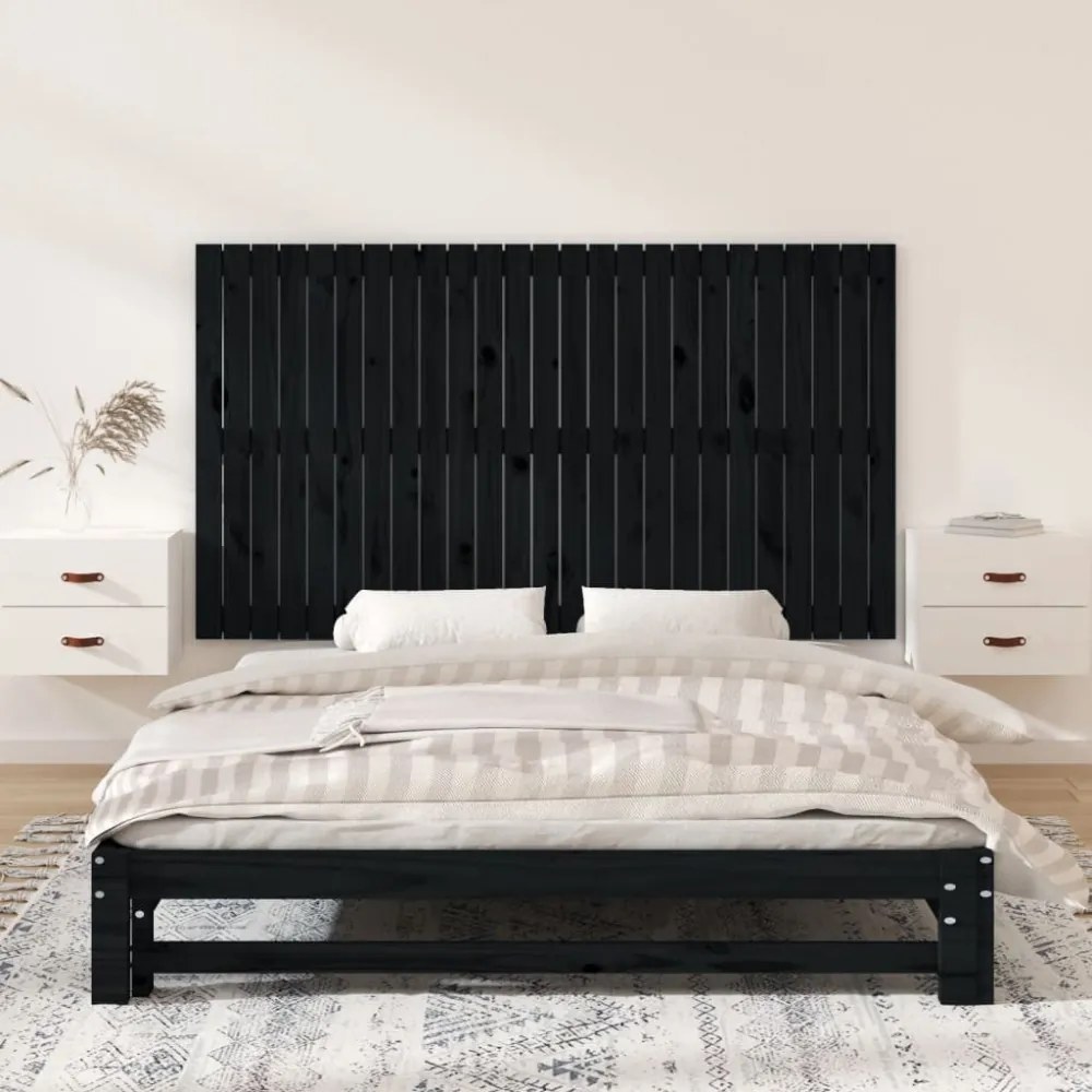 fekete tömör fenyőfa fali fejtámla 159,5x3x90 cm