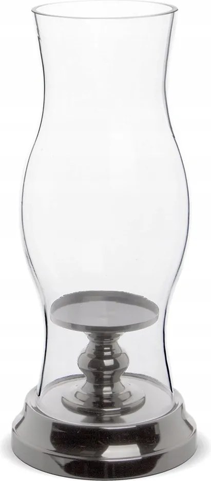 Gyertyatartó Fém Ezüst 30cm Üveg Búrával