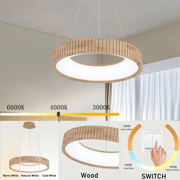 Brilagi - FALCON WOOD MODERN LED függeszték kábelen, 30 W/230 V, átm. 45 cm, fa