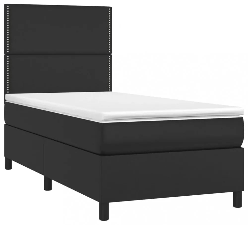 fekete műbőr rugós ágy matraccal és LED-del 80 x 200 cm