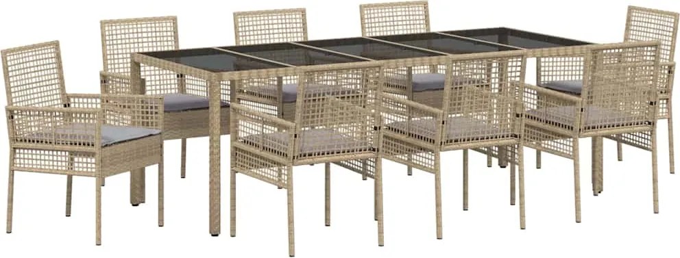 vidaXL Kert étkező szett 9 pcs Bézs polirattan