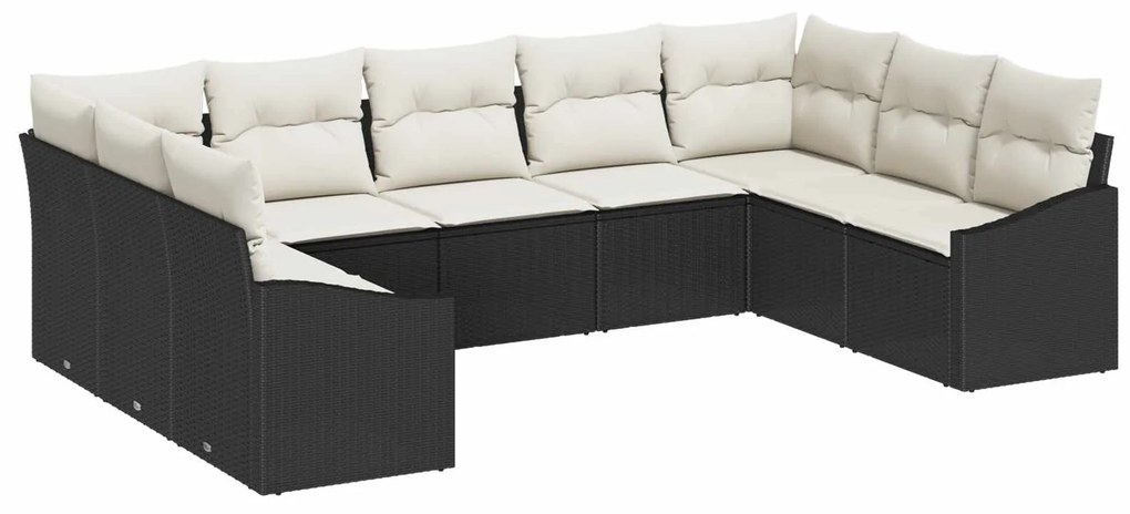 vidaXL Kerti Kanapé Szett tárolóval 9 pcs Fekete és Krém polirattan