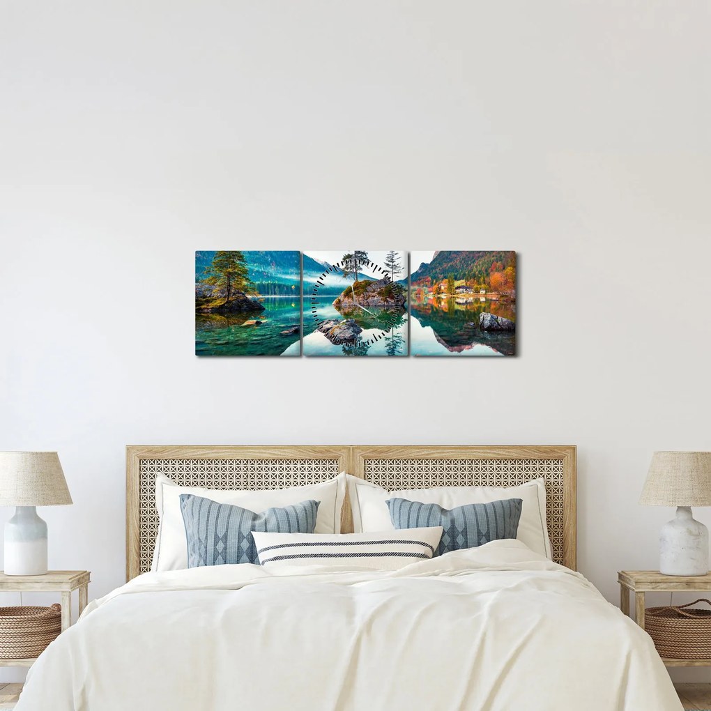 Kép - Lake Hintersee, Bajor - Alpok, Ausztria (órával) (90x30 cm)