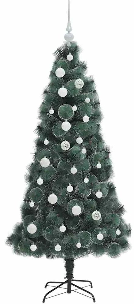 Műfenyő LED világítással és dísz golyó készlettel Zöld 150 cm